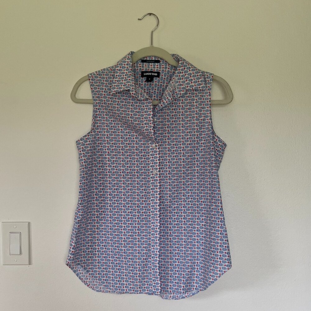 Lands' End No Iron Supima Cotton Sleeveless Shirt Button Up Top 6
